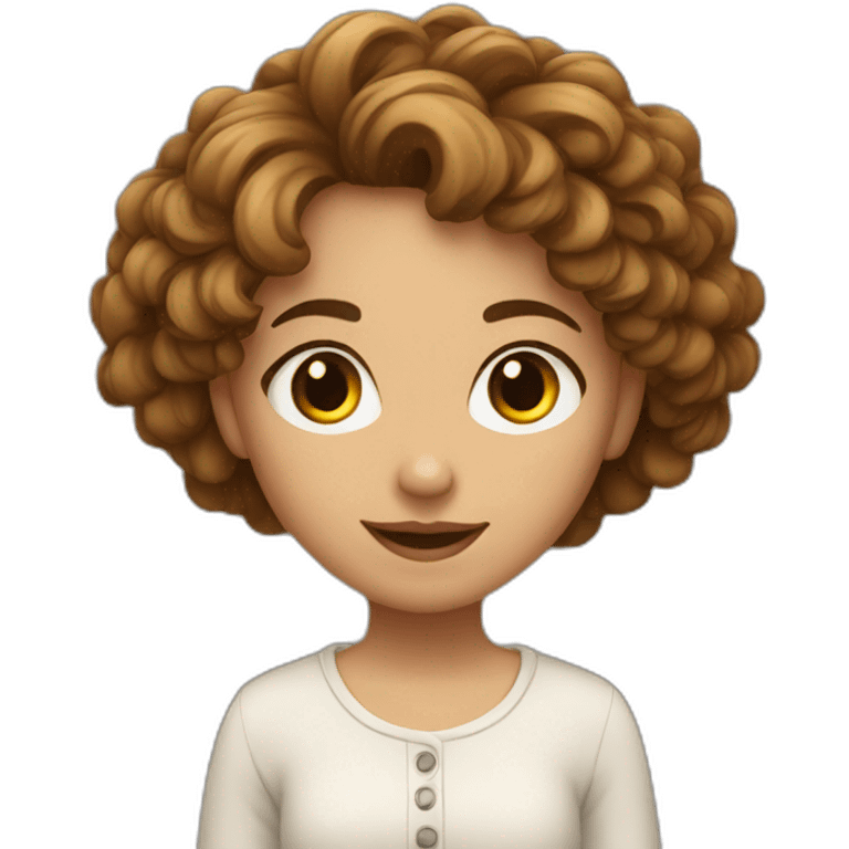 A wheat girl with short, curly brown hair. She has a piercing in her right nostril emoji