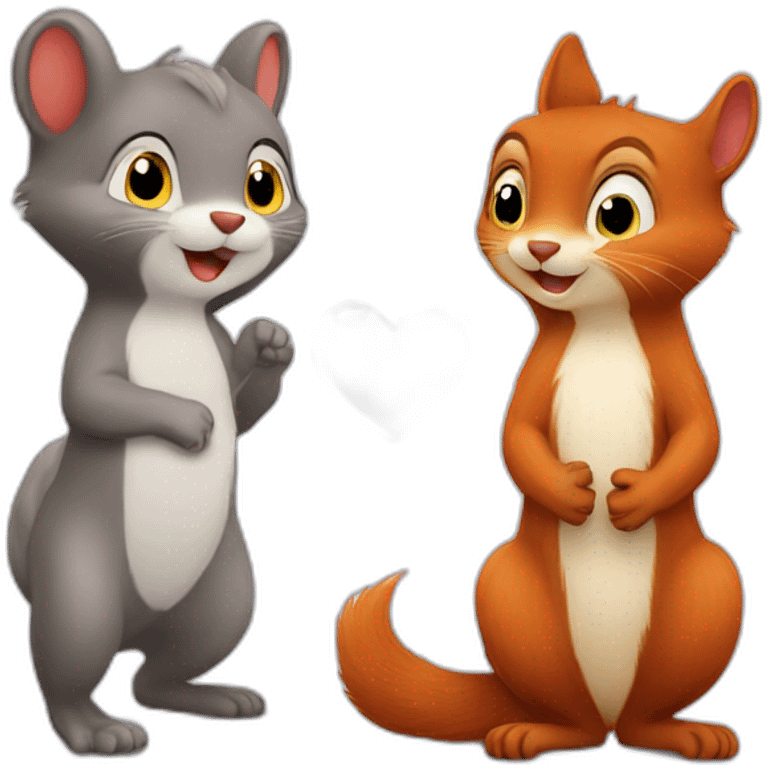 a squirrel in love gives a heart to a cat emoji