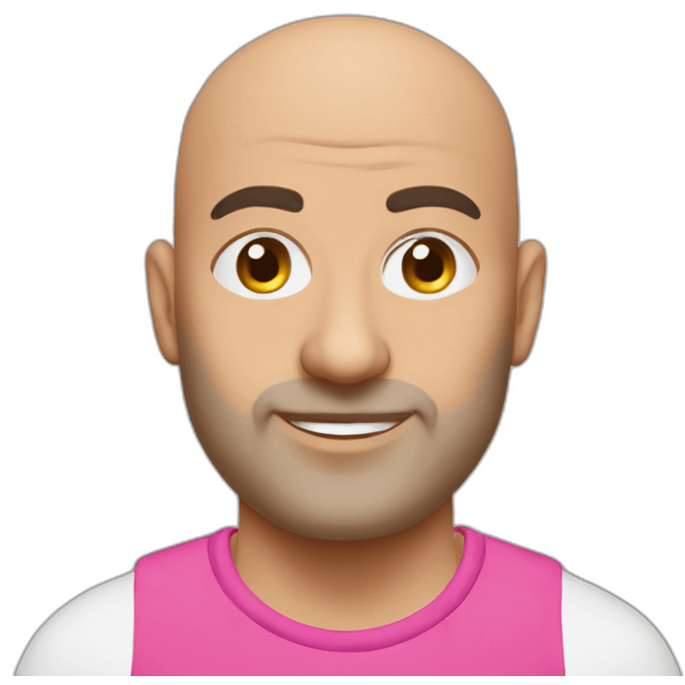 Bald Lebanese agile coach with pink tshirt emoji