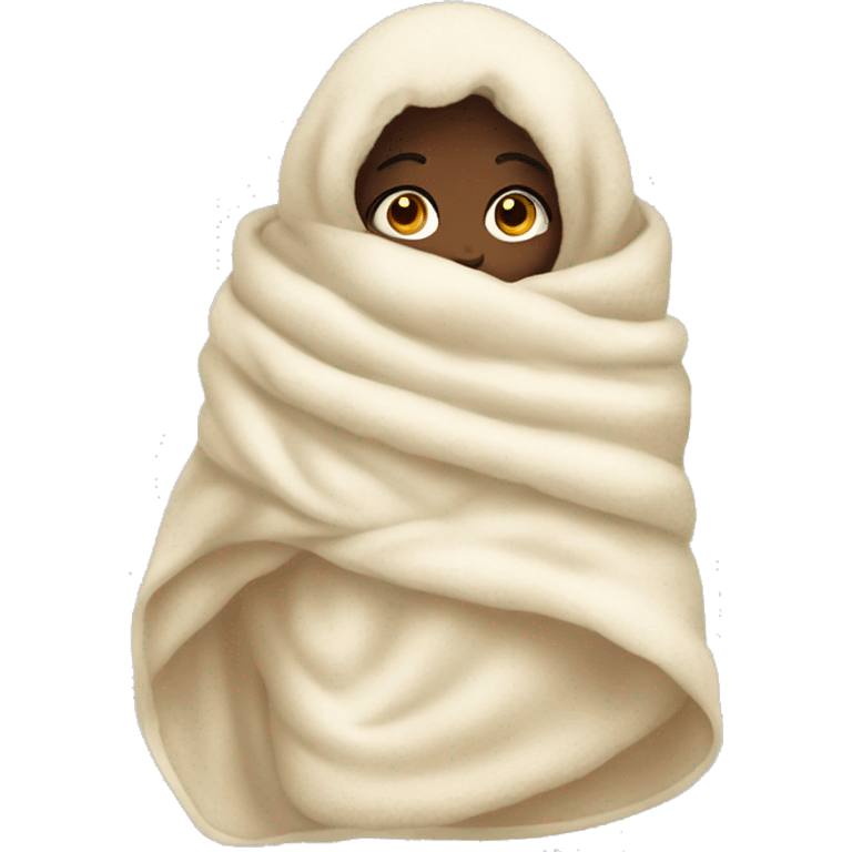 Girls wrapped in cream fluffy blanket emoji