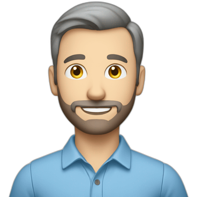 good looking caucasian male with small beard and almost bald smart casual blue shirt holding papers emoji