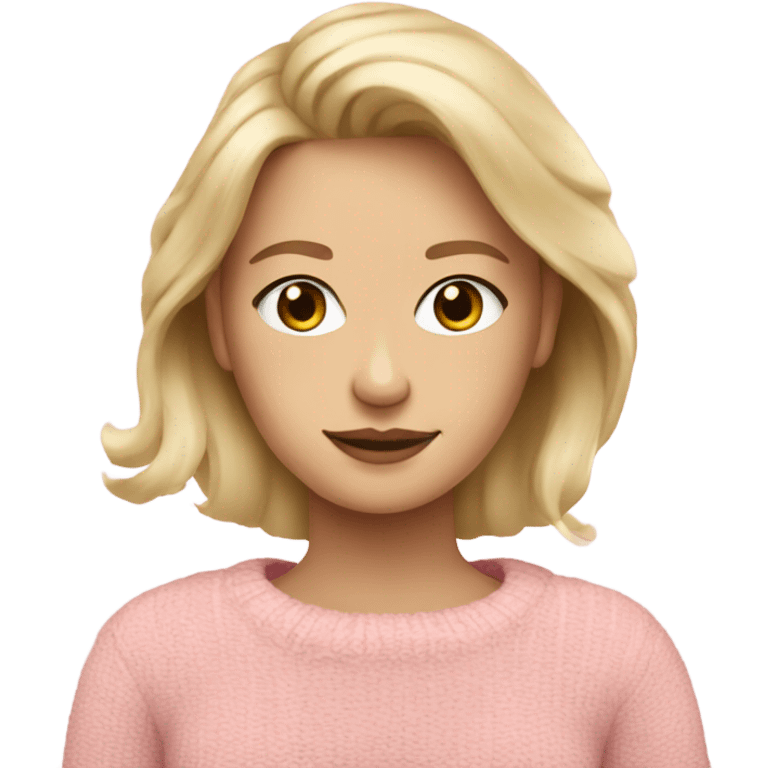 Blond beautiful finnish woman with brown pink bloom sweater emoji