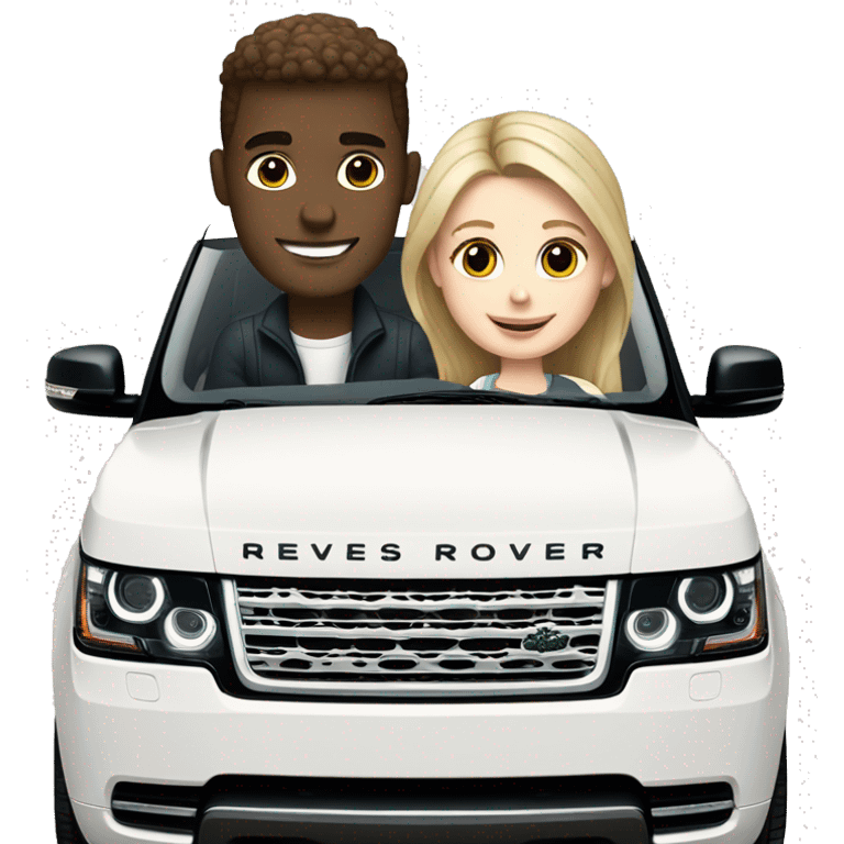 White girl and white boy sitting in white Range Rover  emoji