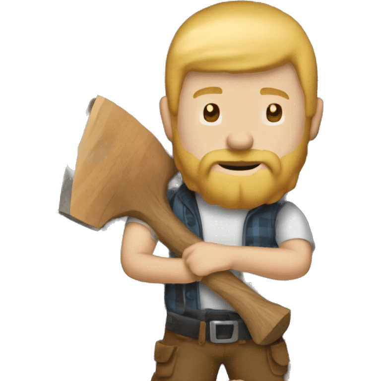 white man lumberjack with beard blond hair chopping firewood emoji