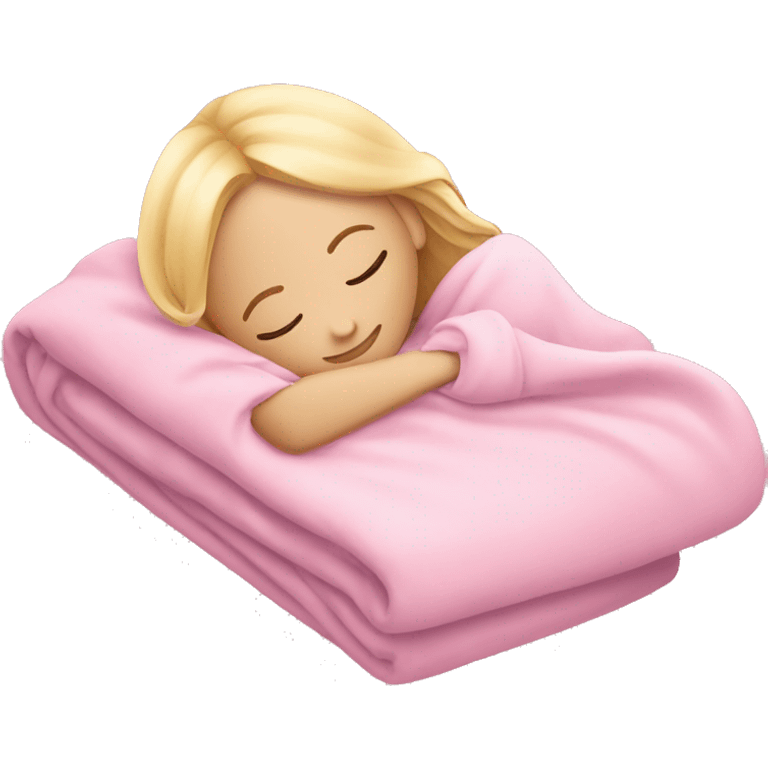 Blonde girl sleeping on left side in pink blanket emoji