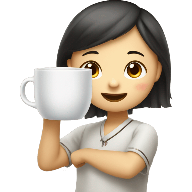 A Chinese little girl as high as a coffee cup, pushing a cup of hot coffee onto the stage and saying: my teacher, thank you! emoji