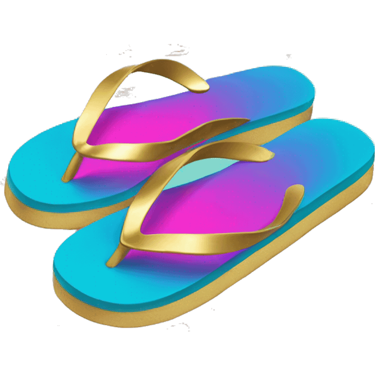 Realistic turquoise hot pink and gold metallic ombre flip flop. emoji