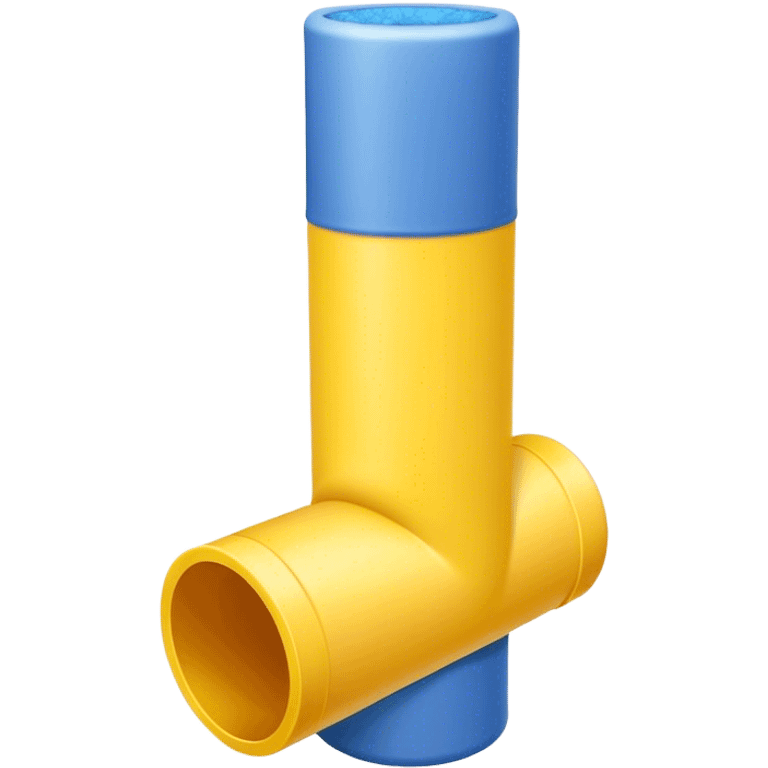 Blue foam tube with yellow caps on top and bottom, not hollow, front view emoji