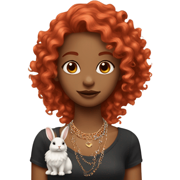 girl with jewelry and bunny curly red hair emoji