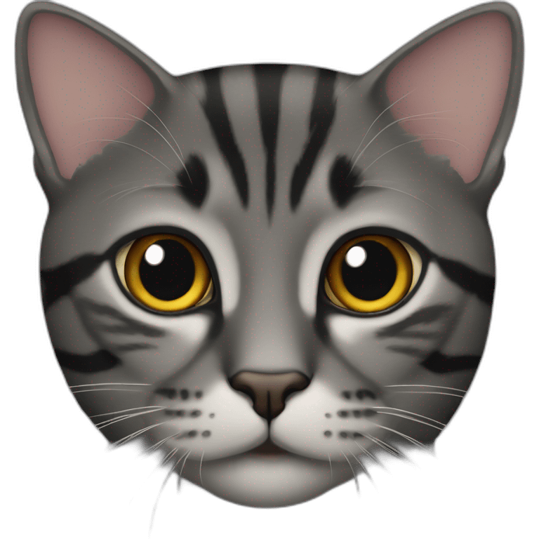 black and dark grey tabby cat face emoji