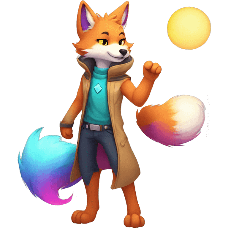 Colorful gradient-Sparkle-fox-wolf-cat-nebula-fursona anthropomorphic furry full body emoji