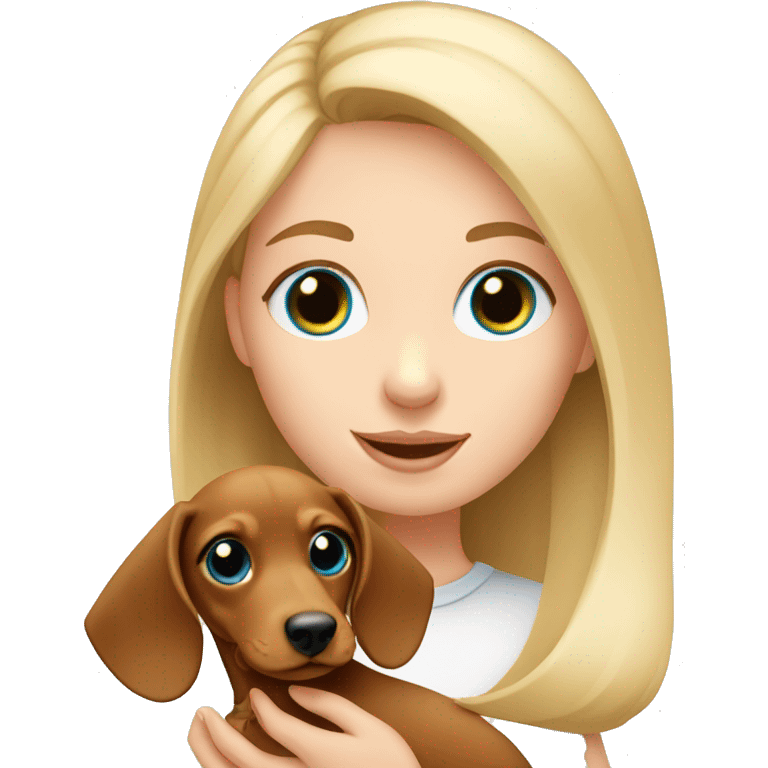 Blonde girl blue eyes holding a blonde dachshund puppy  emoji