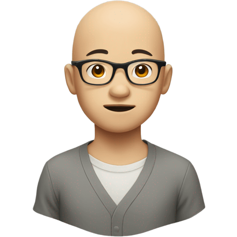  a bald Asian young boy student, in glasses, hungry emoji