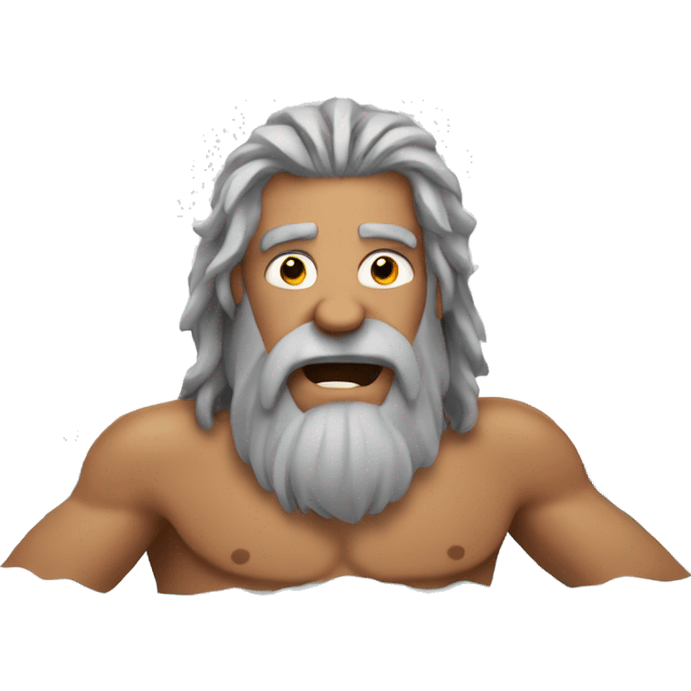 Caveman with long gray hair and a gray goatee in a hot tub emoji