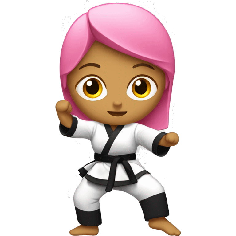 karate woman with pink and black gi   kicking full body emoji