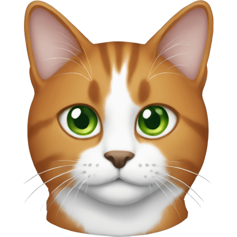 Brown/orange cat with white face. Green eyes  emoji