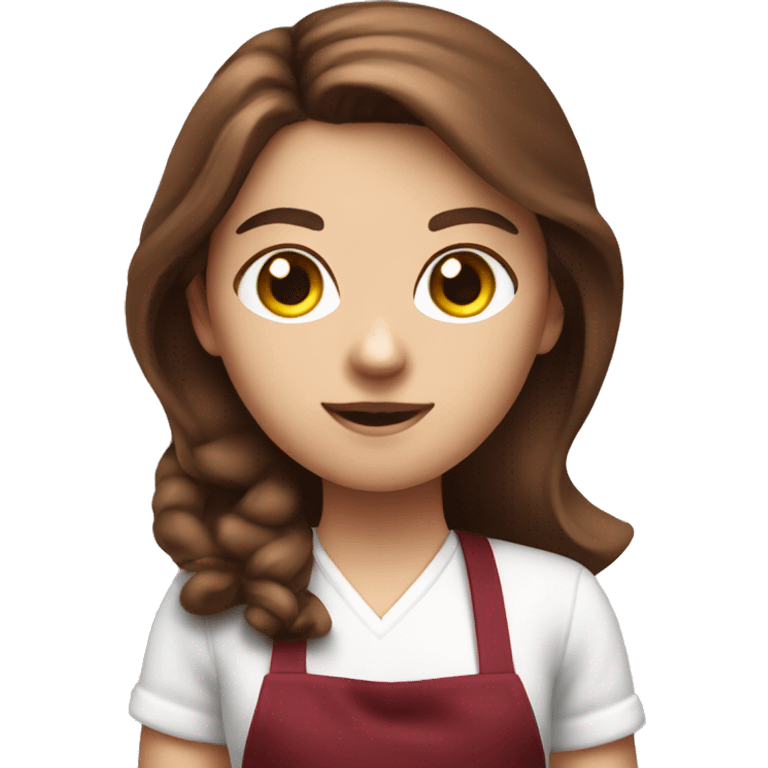 a white girl with long brown hair in a burgundy apron with a vacuum cleaner in his hands emoji