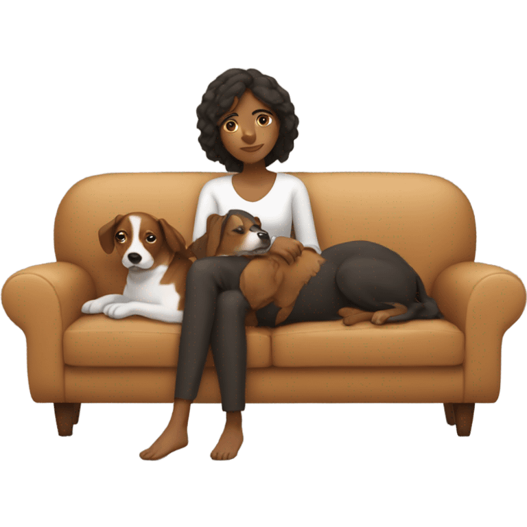 Brown girl being lazy on a sofa with dog next to her emoji