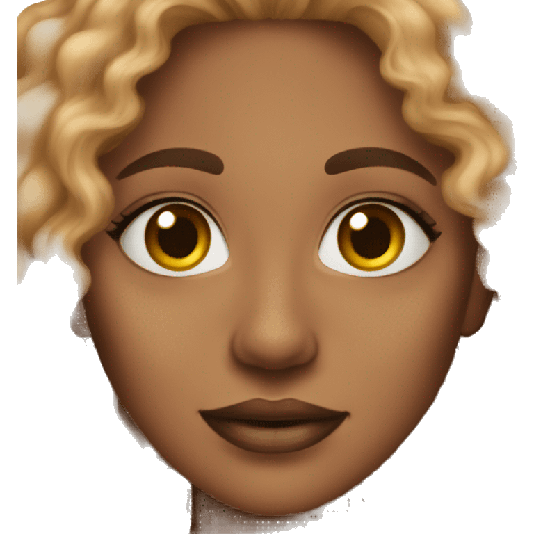 A woman with brown skin, vitiligo, and curly hair emoji