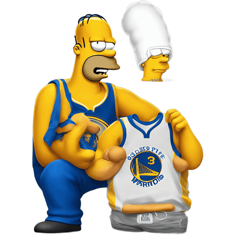 Homer Simpson farting while he is wearing a golden state warriors jersey emoji