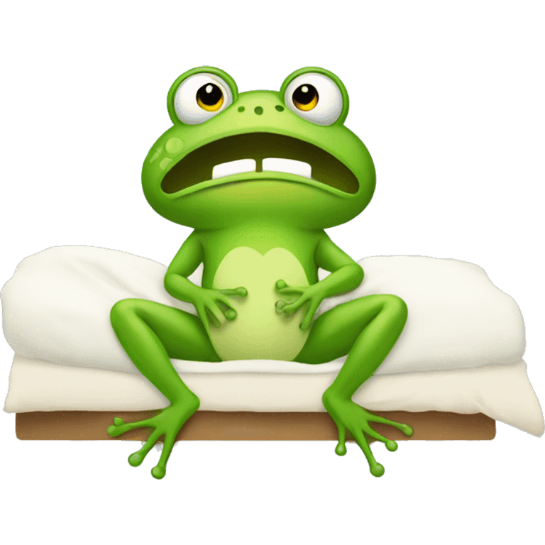 A frog sitting up in bed emoji