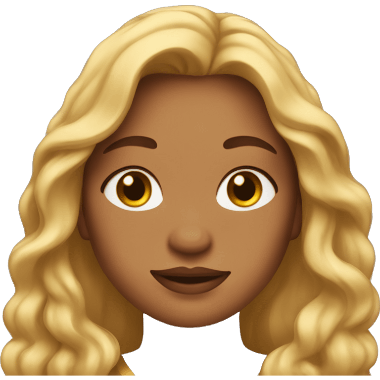 A woman with golden long hair, freckles on her face, and a plus-size build. emoji