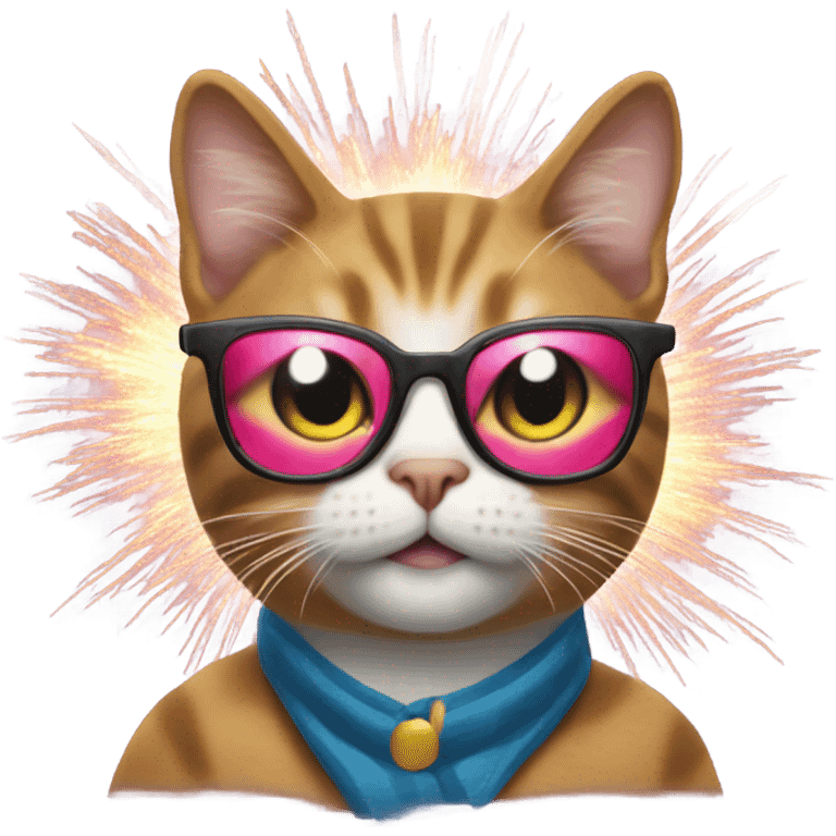 cat wearing 2025 glasses with fireworks  emoji