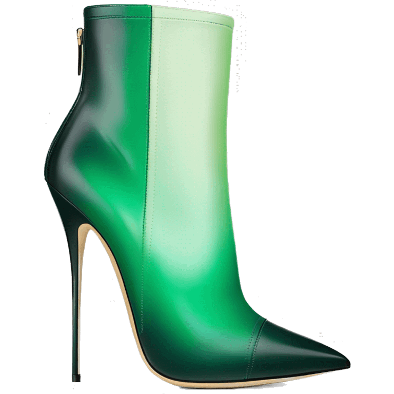 Realistic isolated top front view of a pair of emerald green ombre Jimmy Choo stiletto ankle booties. emoji