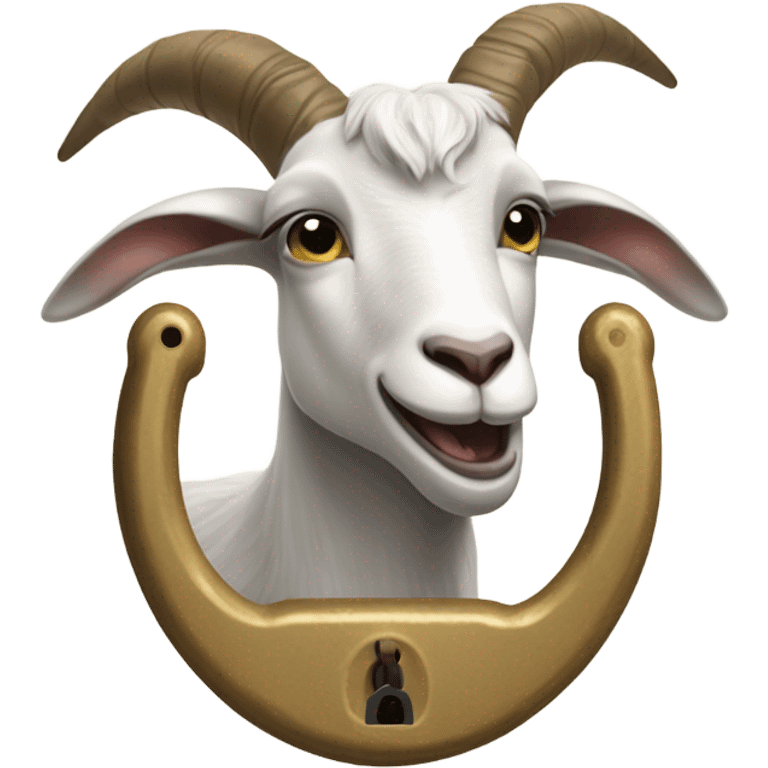 a goat holding a hanging padlock in it's mouth by the shackle emoji