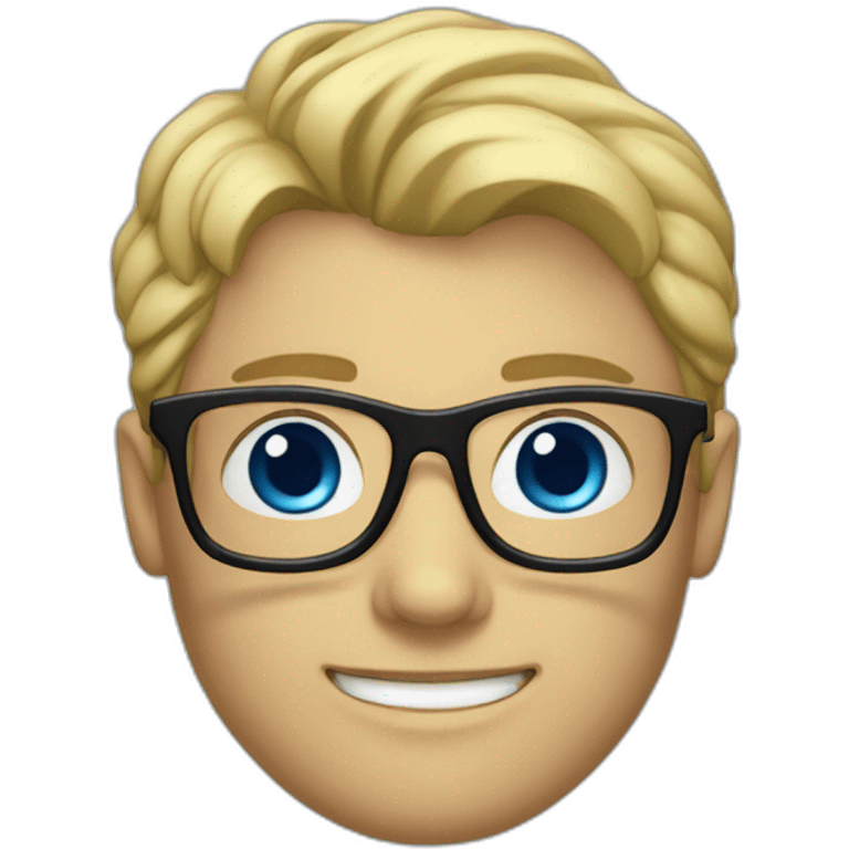 A blonde guy with black glasses, palid skik tone with blue eyes emoji