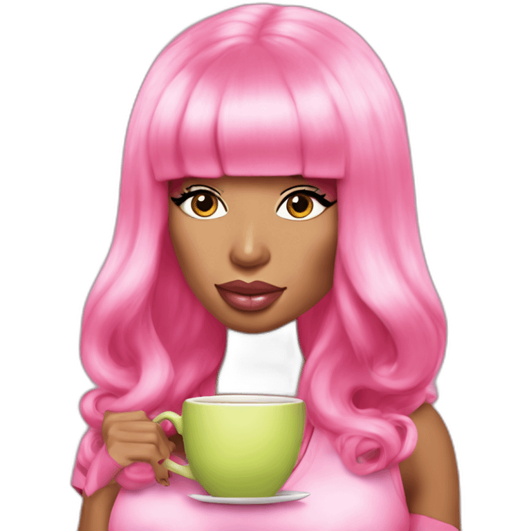 Nicki Minaj sipping tea side eye pink wig pink clothes emoji