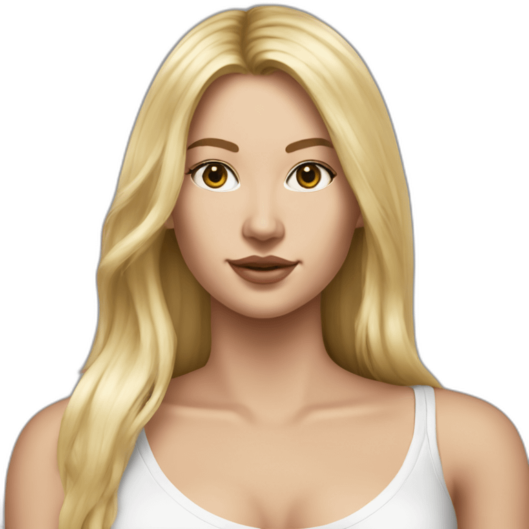 hyperrealistic caucasian blonde, long straight hair, white deep v-neck crop tanktop emoji