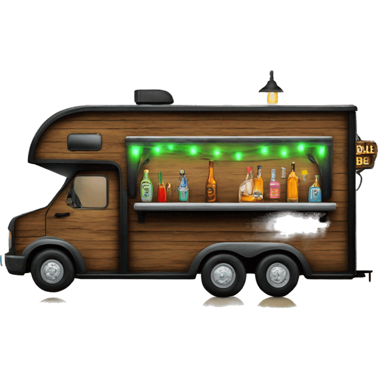 mobile bar horse trailer with neon bar sign and rustic wood window  emoji