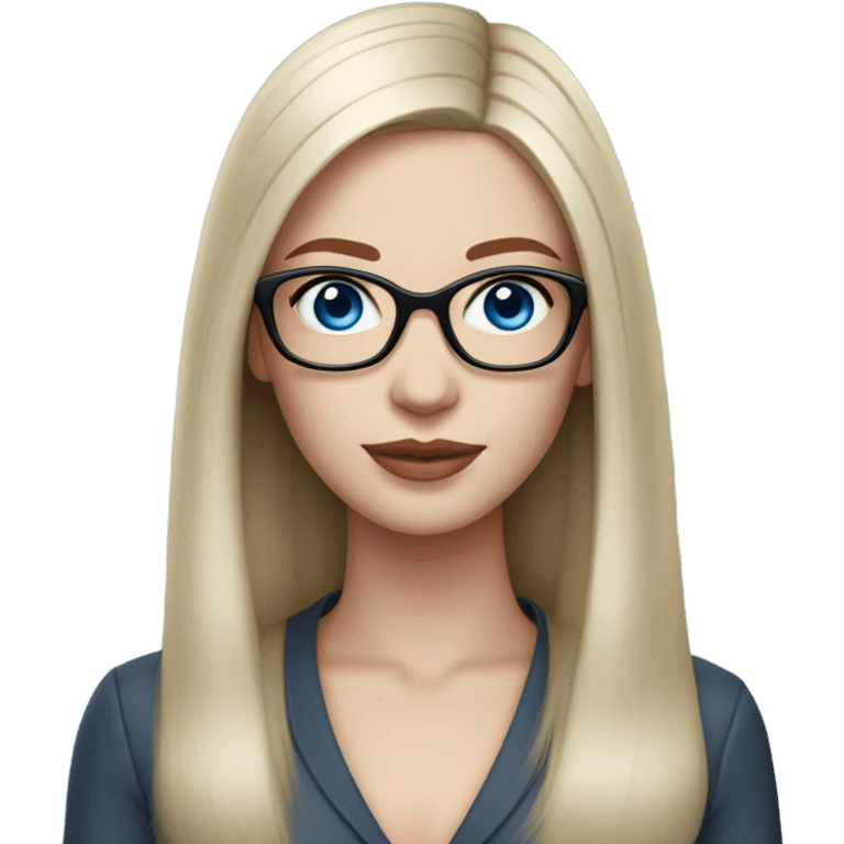 Lifelike pale elegant classy model, straight shoulder length brunette, glasses and blue eyes  emoji