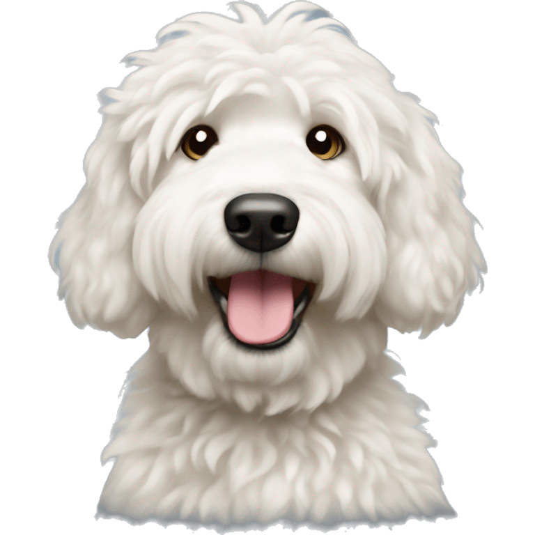 White golden doodle dog with fluffy head  emoji