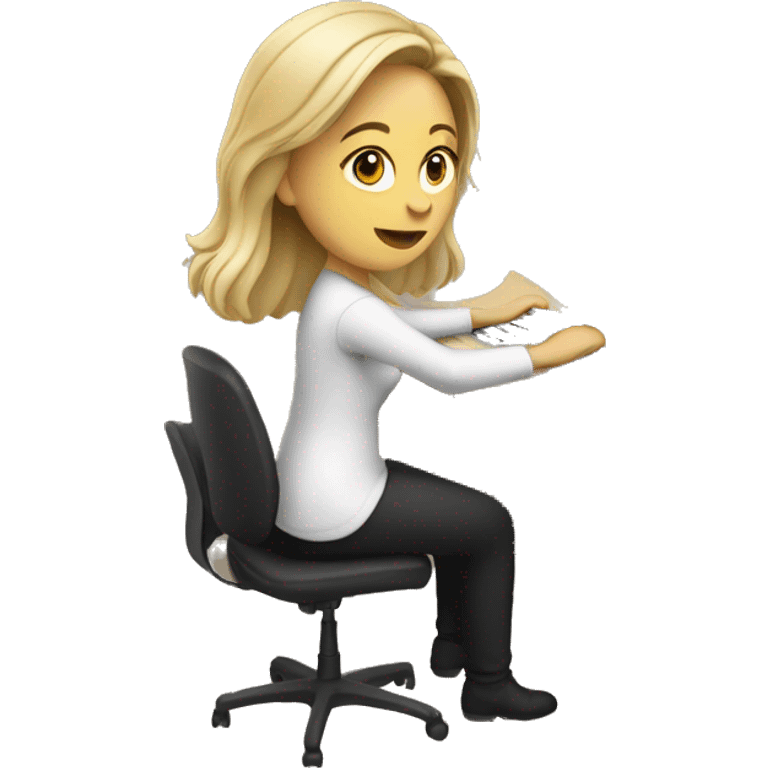 White woman sitting at desk, working at computer emoji