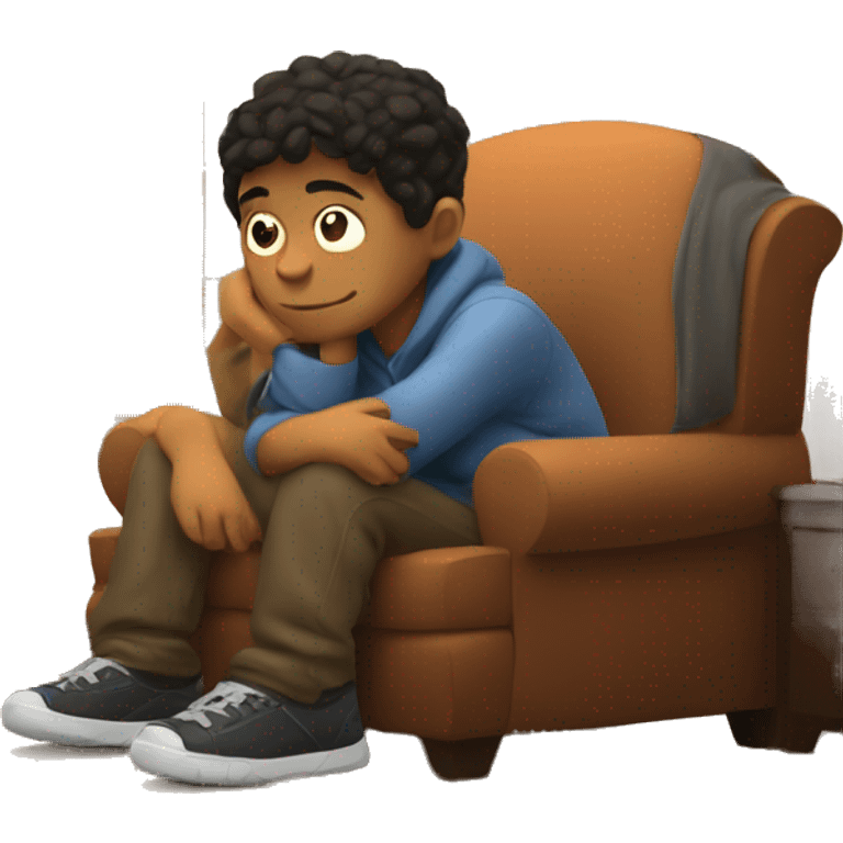 thoughtful boy in cozy setting emoji