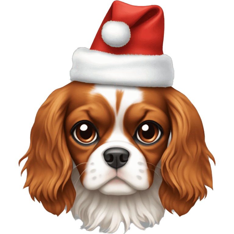 Cavalier King Charles spaniel wearing Christmas hat emoji