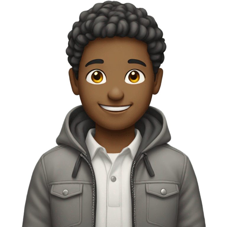 smiling boy in grey jacket emoji