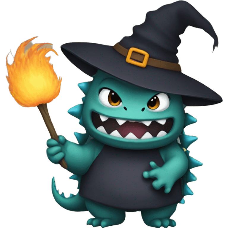 Godzilla dressed as a witch emoji