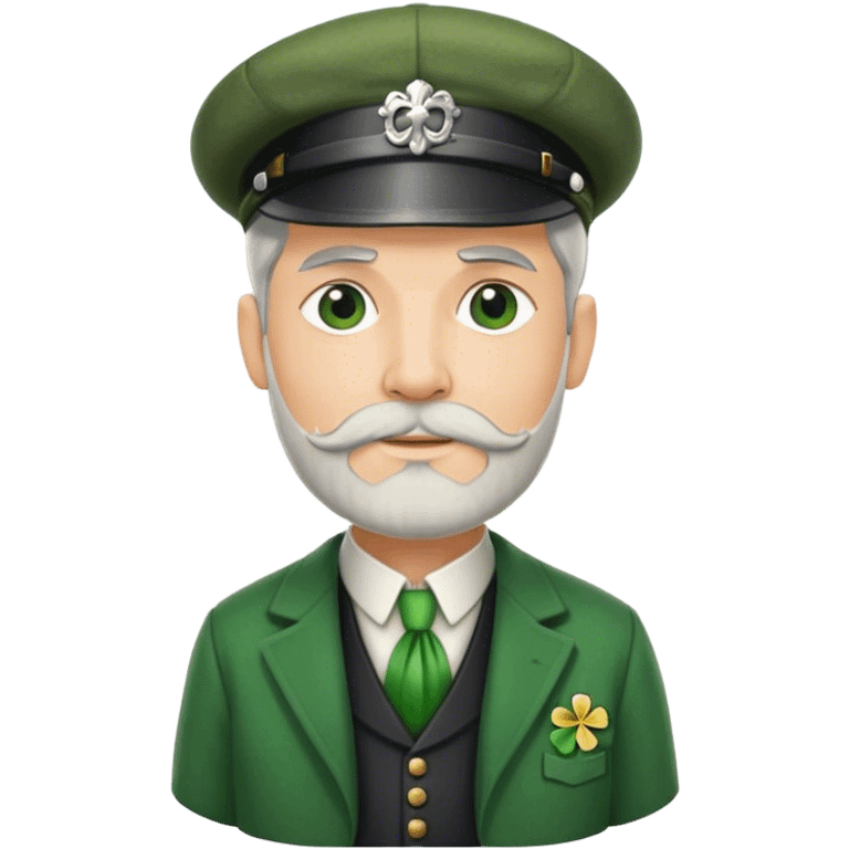 Tall grey haired man with goatee wearing a green peaky hat and kilt st. Patrick’s Day emoji