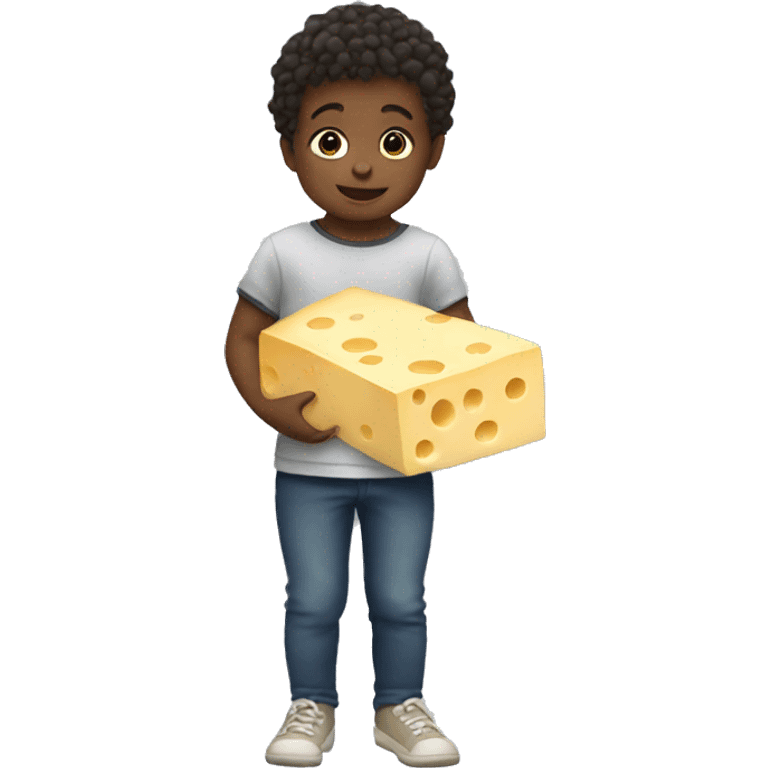 Toddler holding cheese emoji