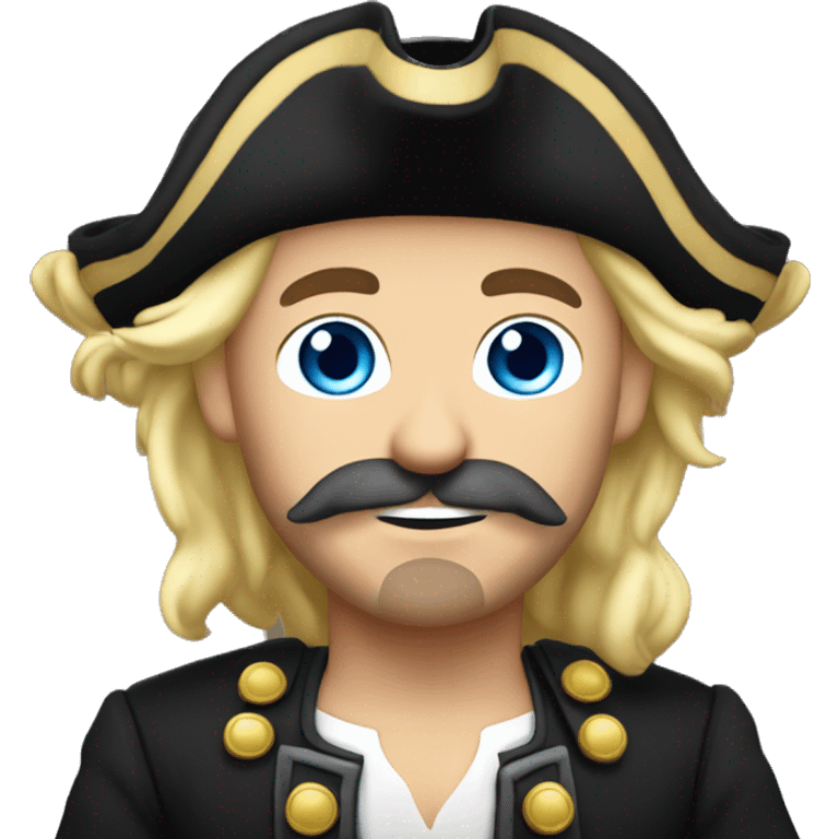 Male pirate black captain hat BLACK SASH black moustache blue eyes short blond hair  emoji