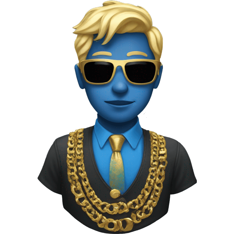 A blue person with gold hair and a gold sunglasses  emoji