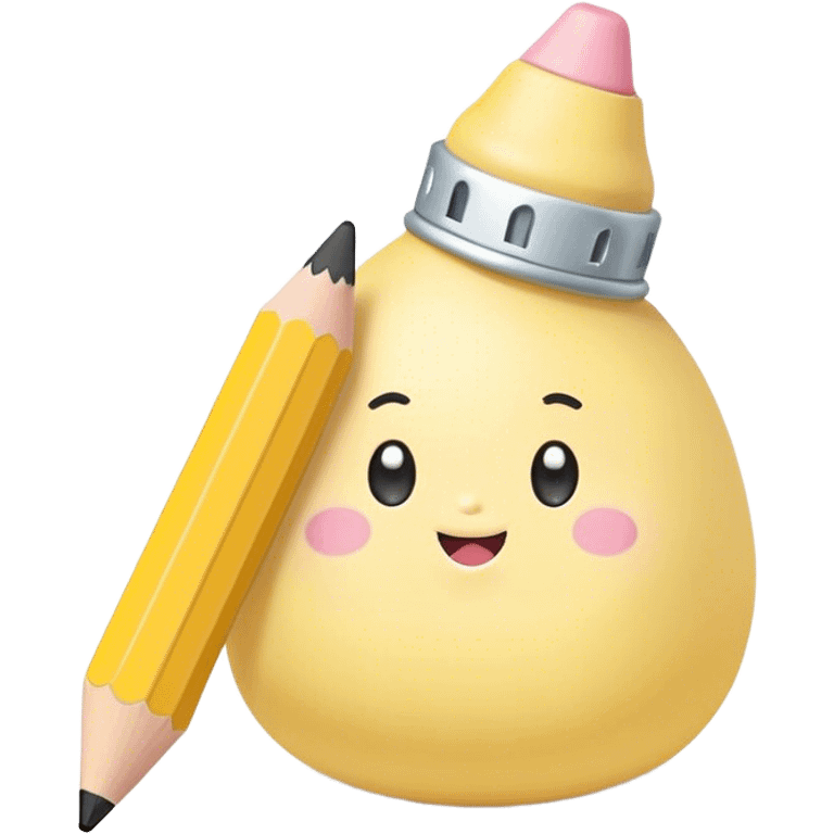 Cute Kawaii Fat Pencil, round and chunky, soft pastel yellow with a cute eraser cap, tiny winking face, glowing highlights, cheerful and ready for doodles! emoji