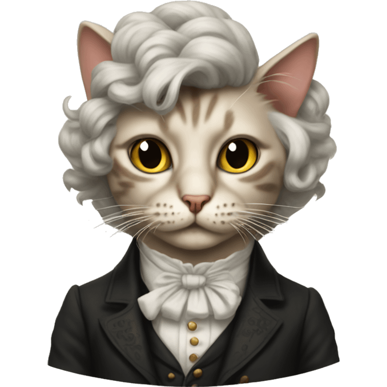 Cat with tattoos and wearing a 1800s wig  emoji