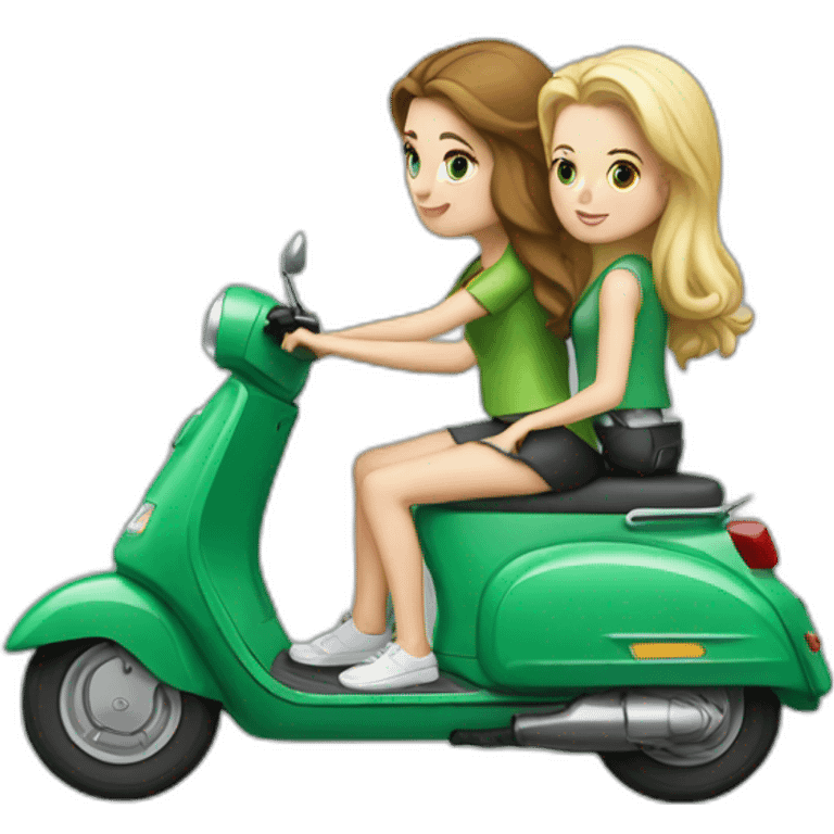 2 white girls on a green scooter emoji