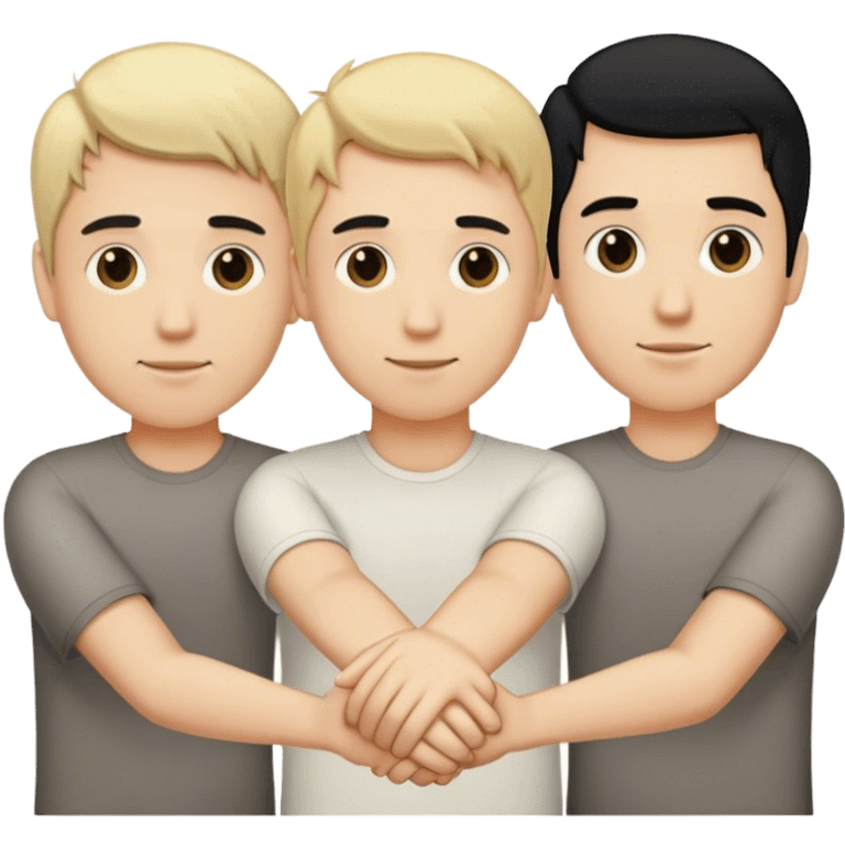 Three men holding hands, all white, one with blonde hair, one with black hair, and one with brown hair emoji