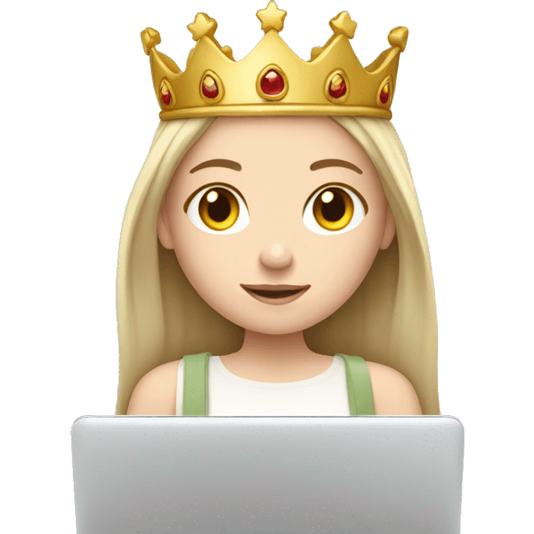 Pale white brunette girl on laptop wearing a crown emoji