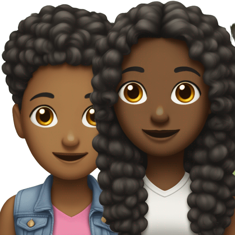 black pomeranin with one straight hair girl and one curly hair girl in the park emoji